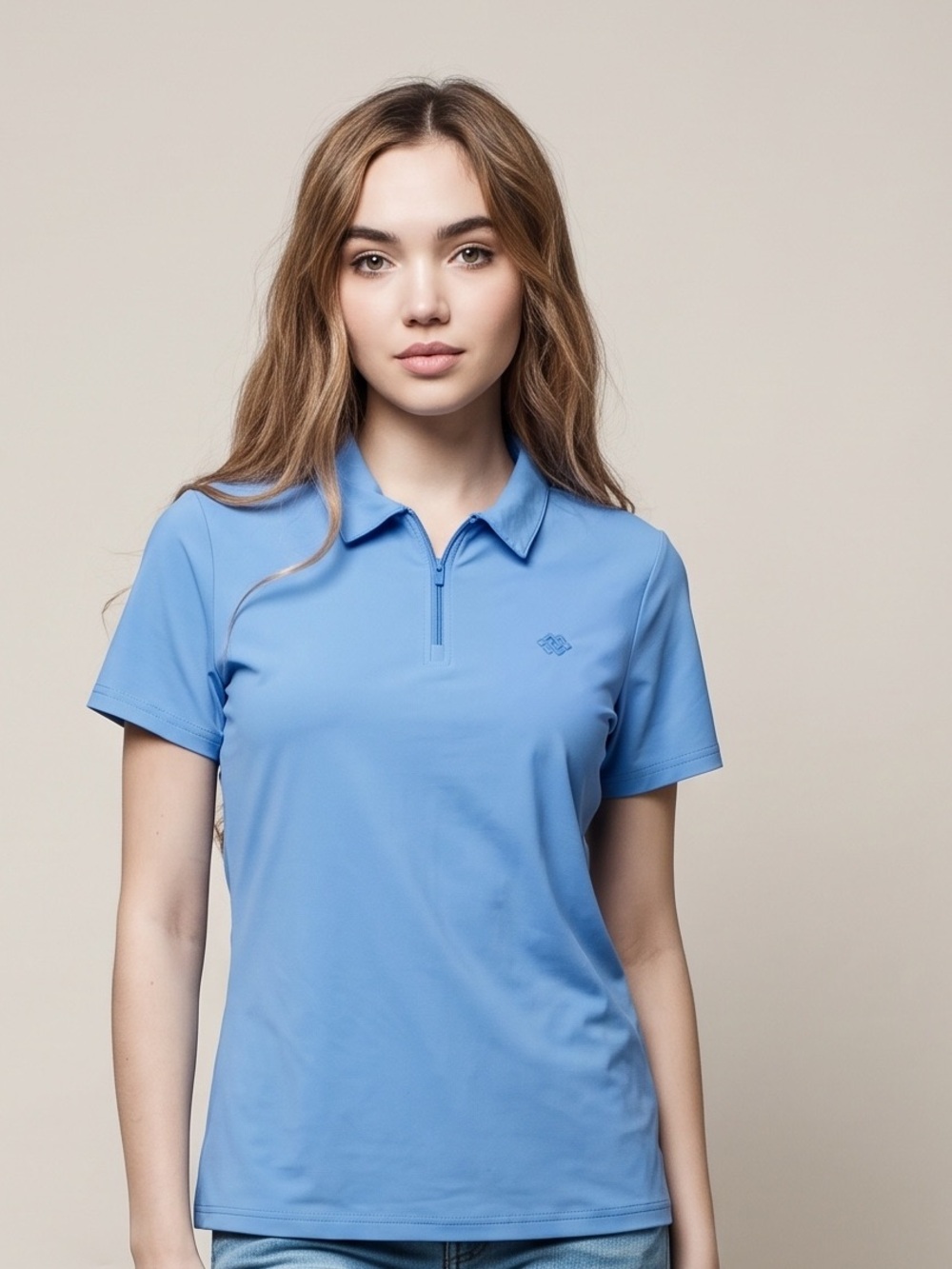 MoFiz Women’s Light Blue Quarter-Zip Short Sleeve Golf Polo Shirt – Size Large